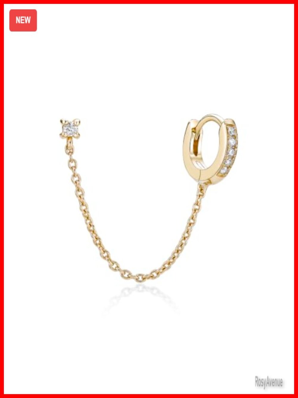 Lab Grown Diamond Chain Huggie Hoop Stud Earring 18k Yellow Gold Plated